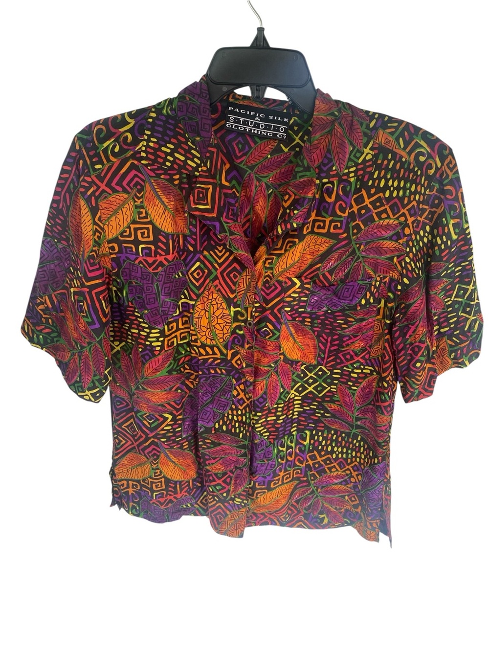Vintage  abstract artsy Print Button-Up blouse 100% silk size small LA vibes